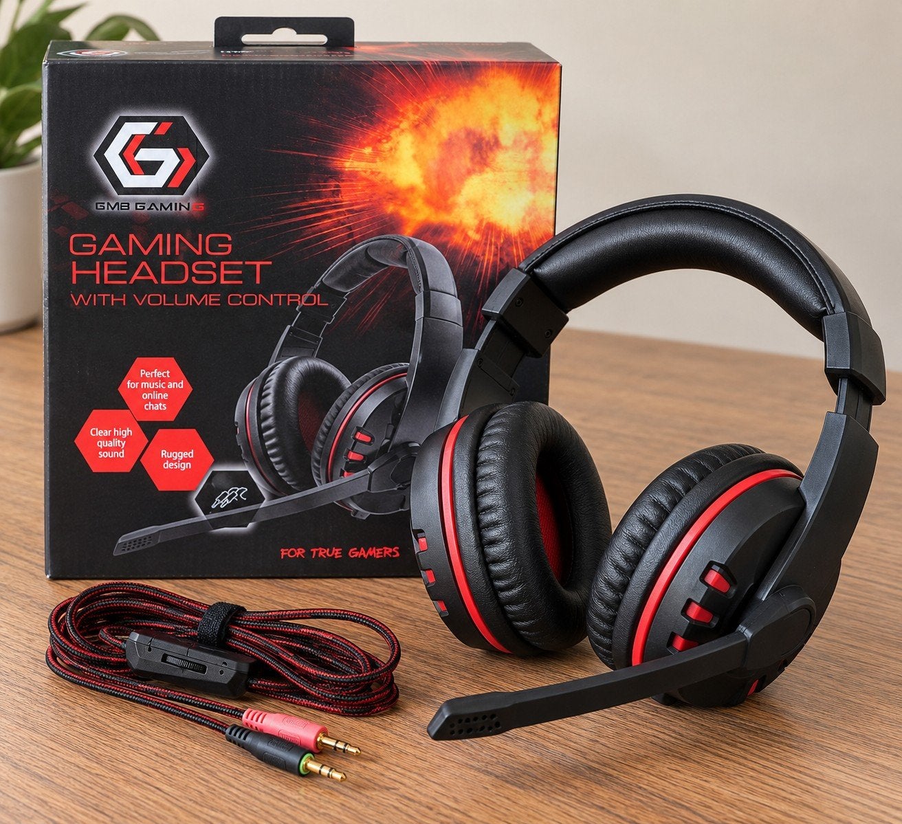 Nieuwe GMB Gaming Headset – Zwart/Rood – Microfoon, Ophalen, Gaming headset, Nieuw