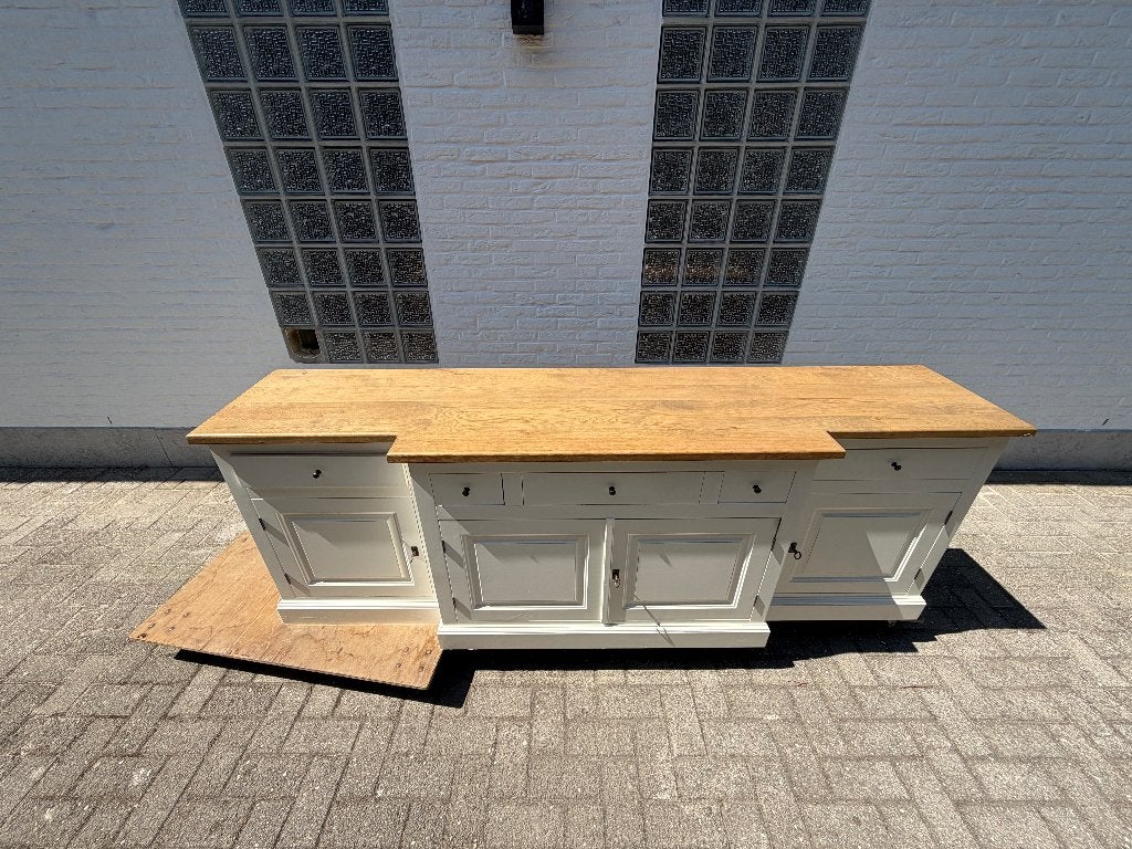 Dressoir - wit met eikenblad, Huis en Inrichting, Kasten | Dressoirs, Ophalen, Gebruikt, Met lade(s), 200 cm of meer