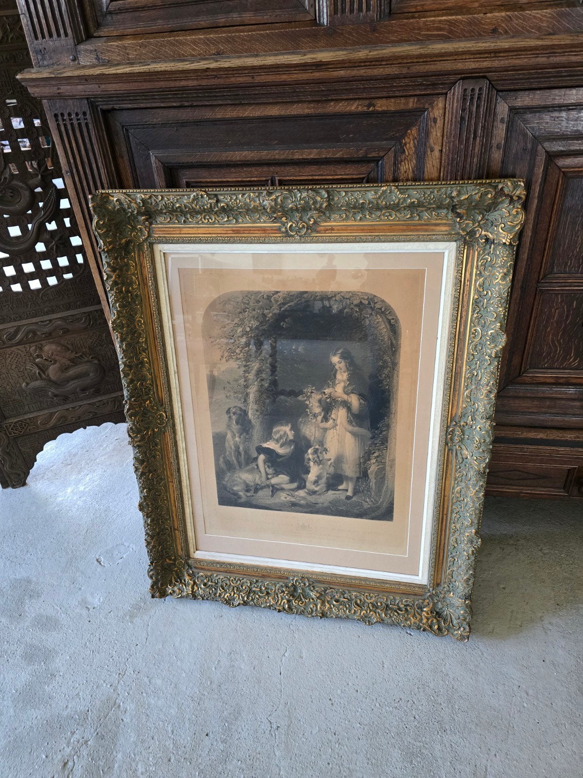 antieke barok lijst met litho, Antiek en Kunst, Ophalen, Ingelijst
