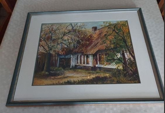 Prachtig klassiek ingelijst hoevegezicht,gesigneerd L.Heylen, Ophalen, Schilderij