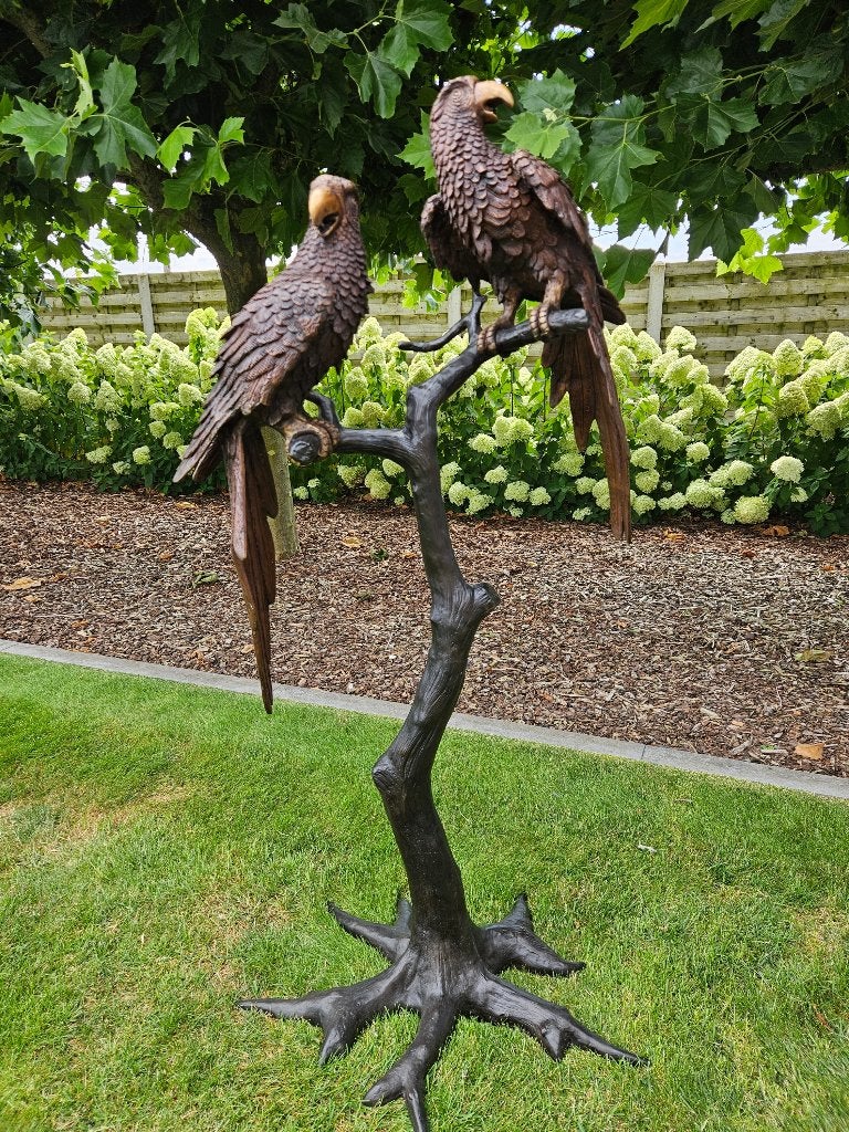 BRONZEN ARA'S / PAPEGAAIEN OP BOOMSTAM OPRUIMPRIJS KOOPJE!!!, Enlèvement ou Envoi, Neuf, Autres matériaux, Animal