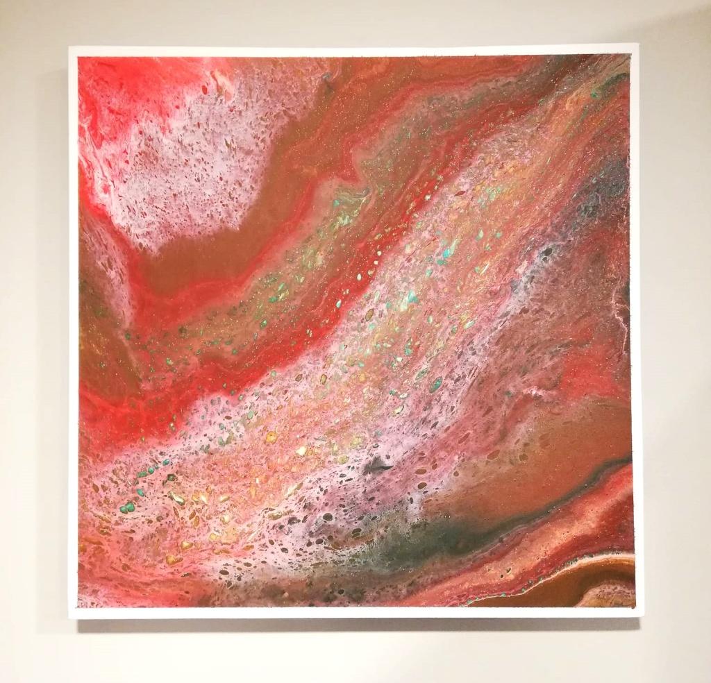 Abstract modern acryl canvas - 50*50cm - rood/wit/groen, Antiek en Kunst, Kunst | Schilderijen | Modern, Ophalen