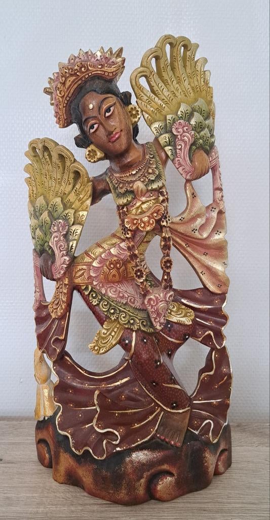 Vintage groot beeld houtsnijwerk Bali-danseres Legong, Ophalen of Verzenden