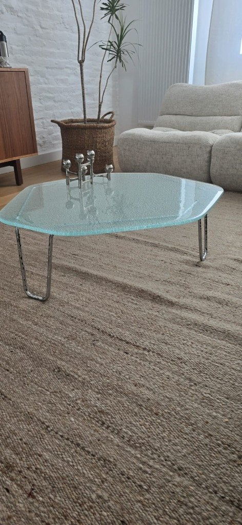 table basse AMPM la redoute chrome et verre, 50 – 75, Verre, 50 à 100 cm, Comme neuf