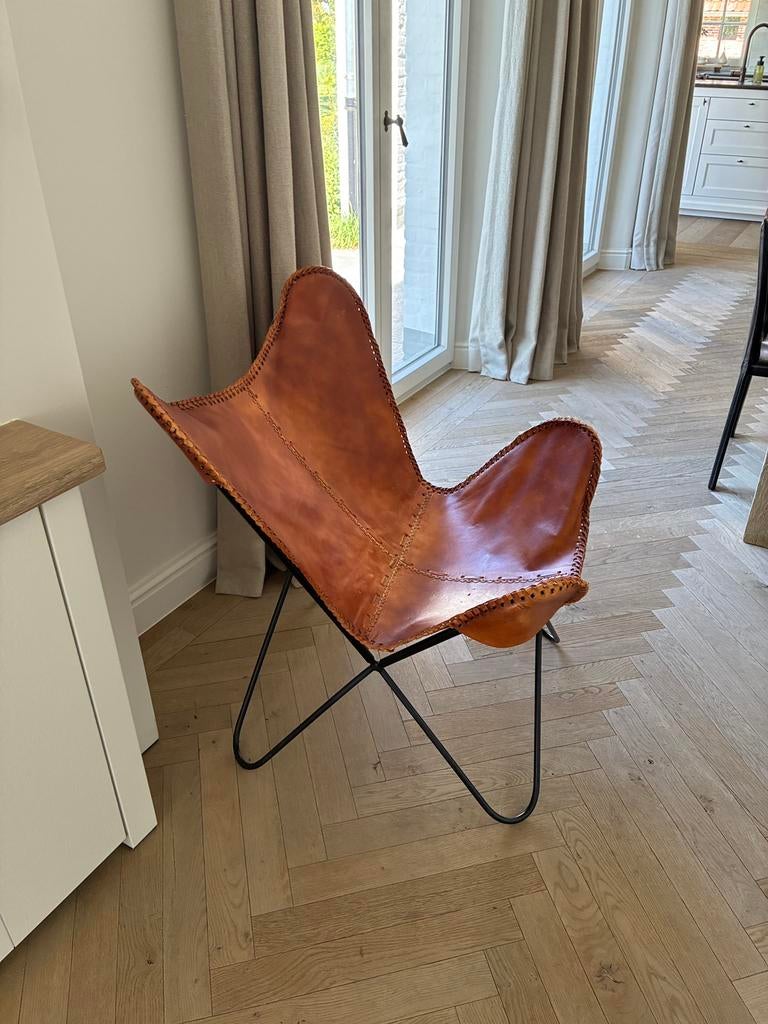 Stoel vintage vlinderstoel, Ophalen, Gebruikt, Bruin, Vintage, past bij elk interieur