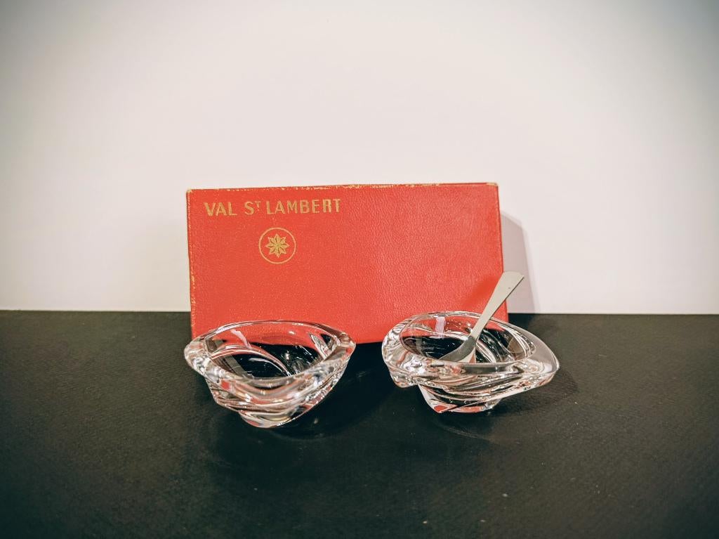 VAL SAINT LAMBERT: Paire de salerons en cristal., Enlèvement ou Envoi