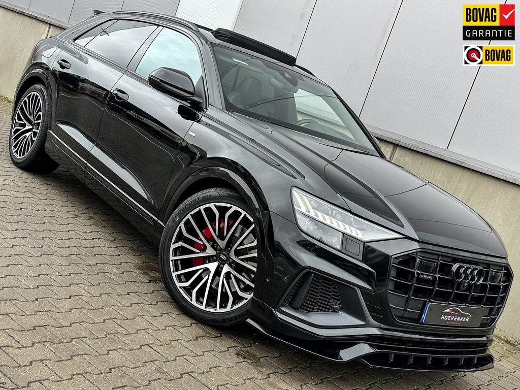 Audi Q8 55 TFSI E 381Pk 22Inch SQ8 dif Rs-int B&O Full Black, Auto's, Automaat, Adaptive Cruise Control, Gebruikt, Zwart