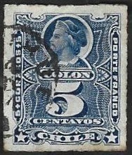 1 Postzegel Chili 1883 Columbus, Ophalen of Verzenden, Gestempeld, Zuid-Amerika