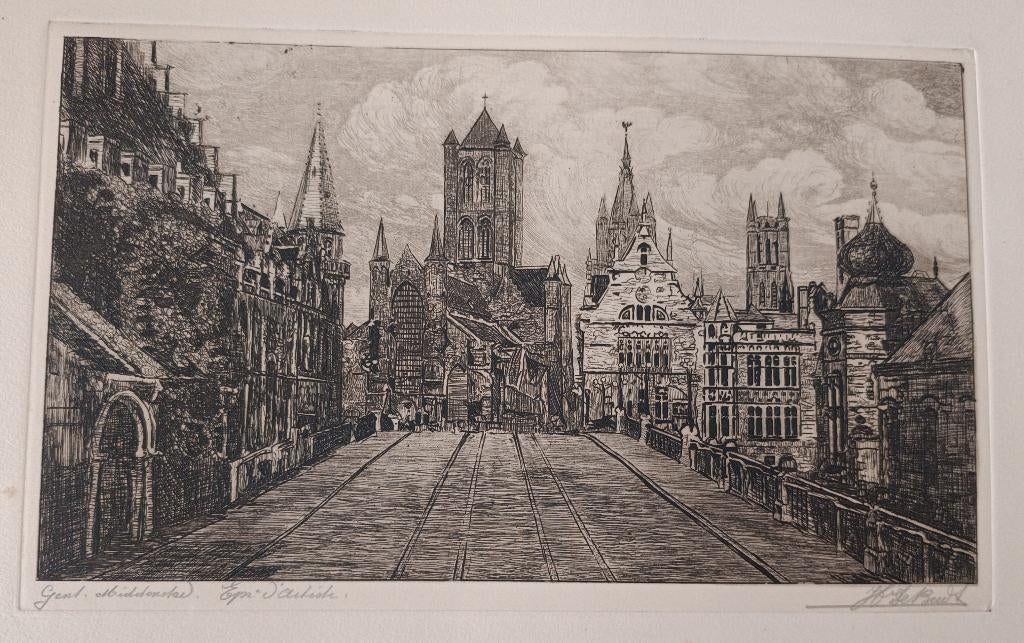 Henri de Budt Etsen, Antiek en Kunst, 1800 - 1899, Ets, Met tekst, Architectuur