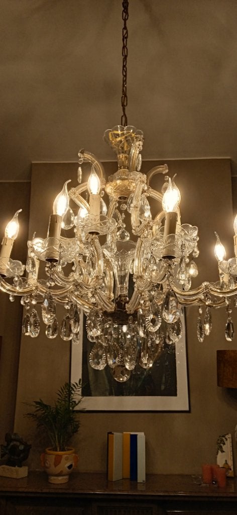 Grote 12 armige kroonluchter MarieThérèse, Huis en Inrichting, Lampen | Kroonluchters, Ophalen, Gebruikt, Glas, E27 (groot)