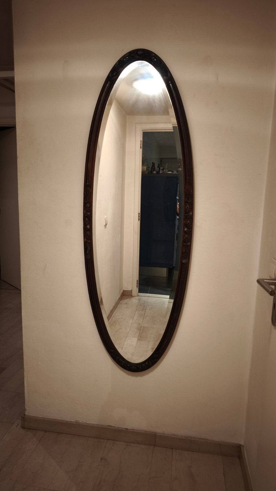 miroir oval en Bois, Antiquités & Art, Enlèvement, Ovale, 50 à 100 cm, 100 à 150 cm
