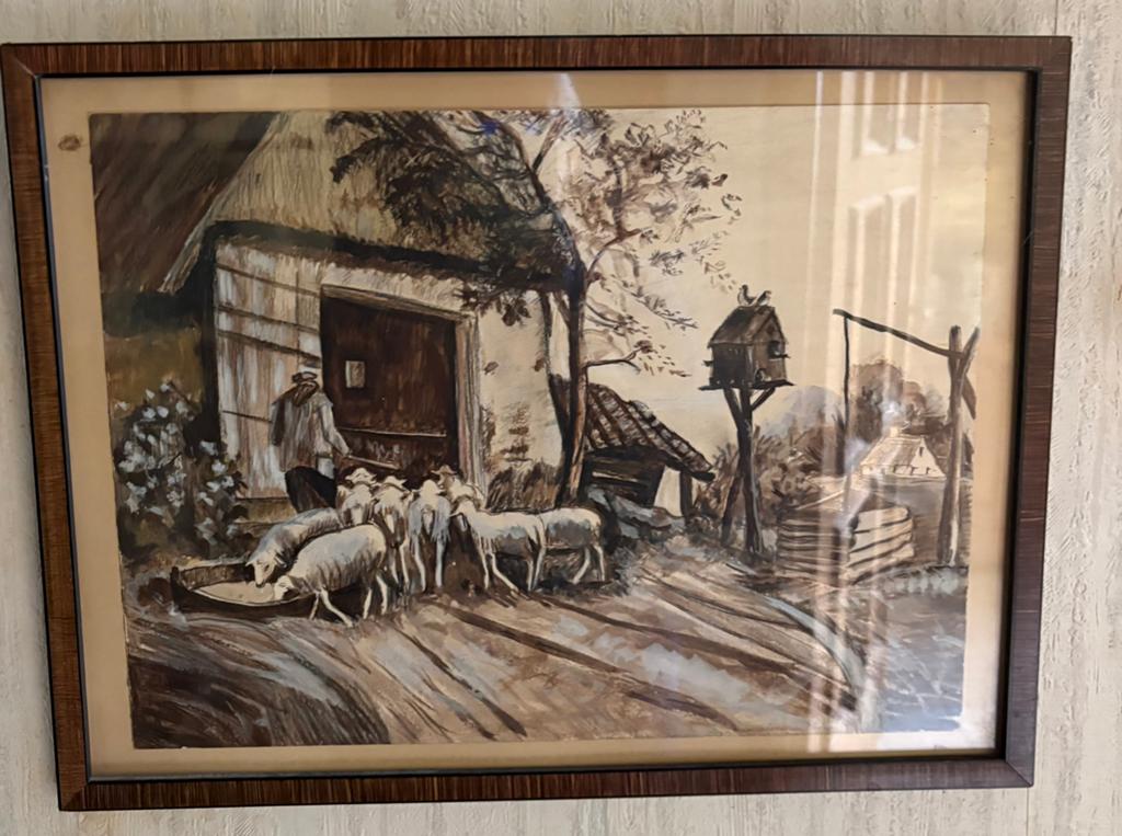 Schilderij schapen hoeder, Antiek en Kunst, Ophalen