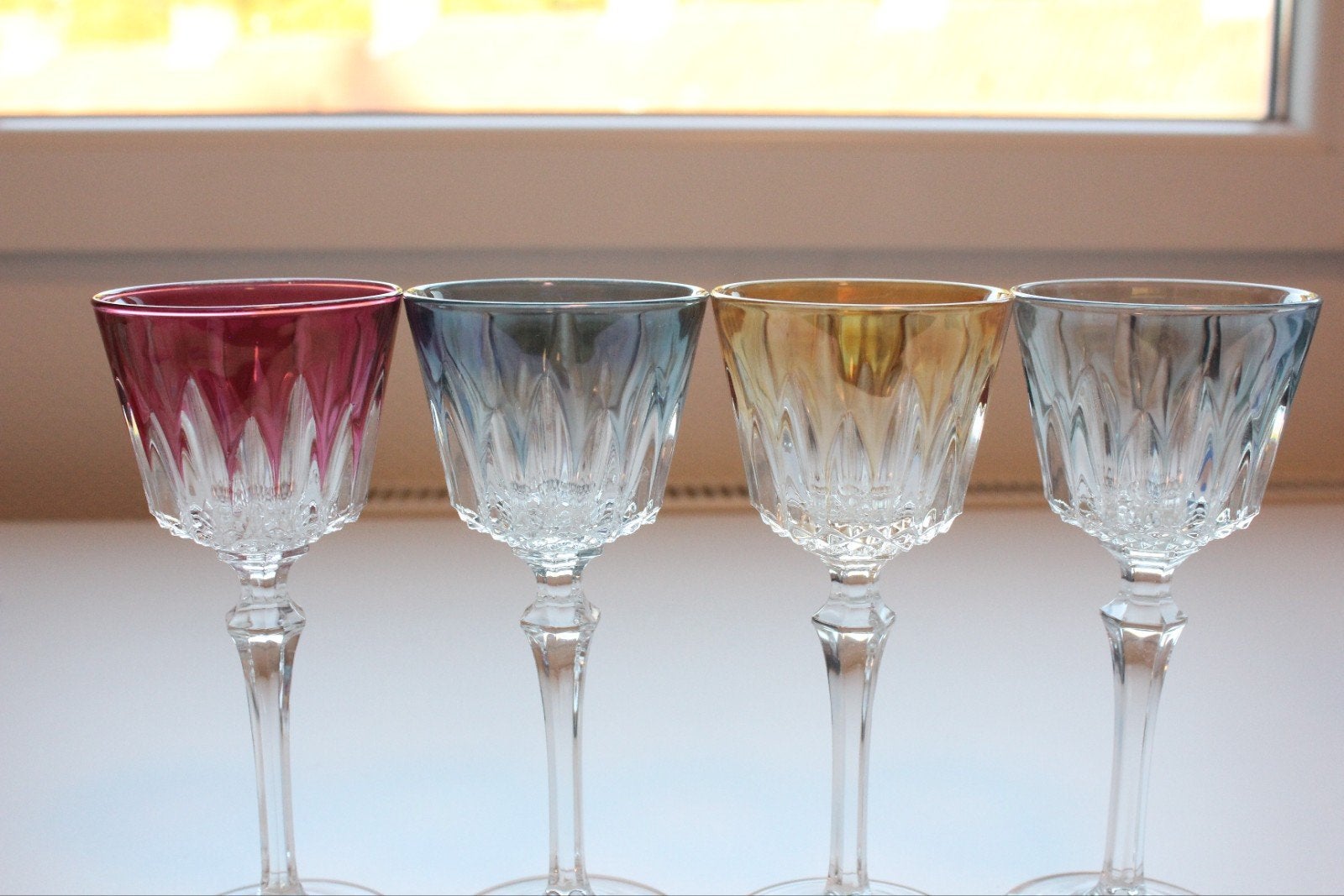 Verres à vin en cristal vintage style français — Lot de 4,, Enlèvement, Comme neuf, Autres types