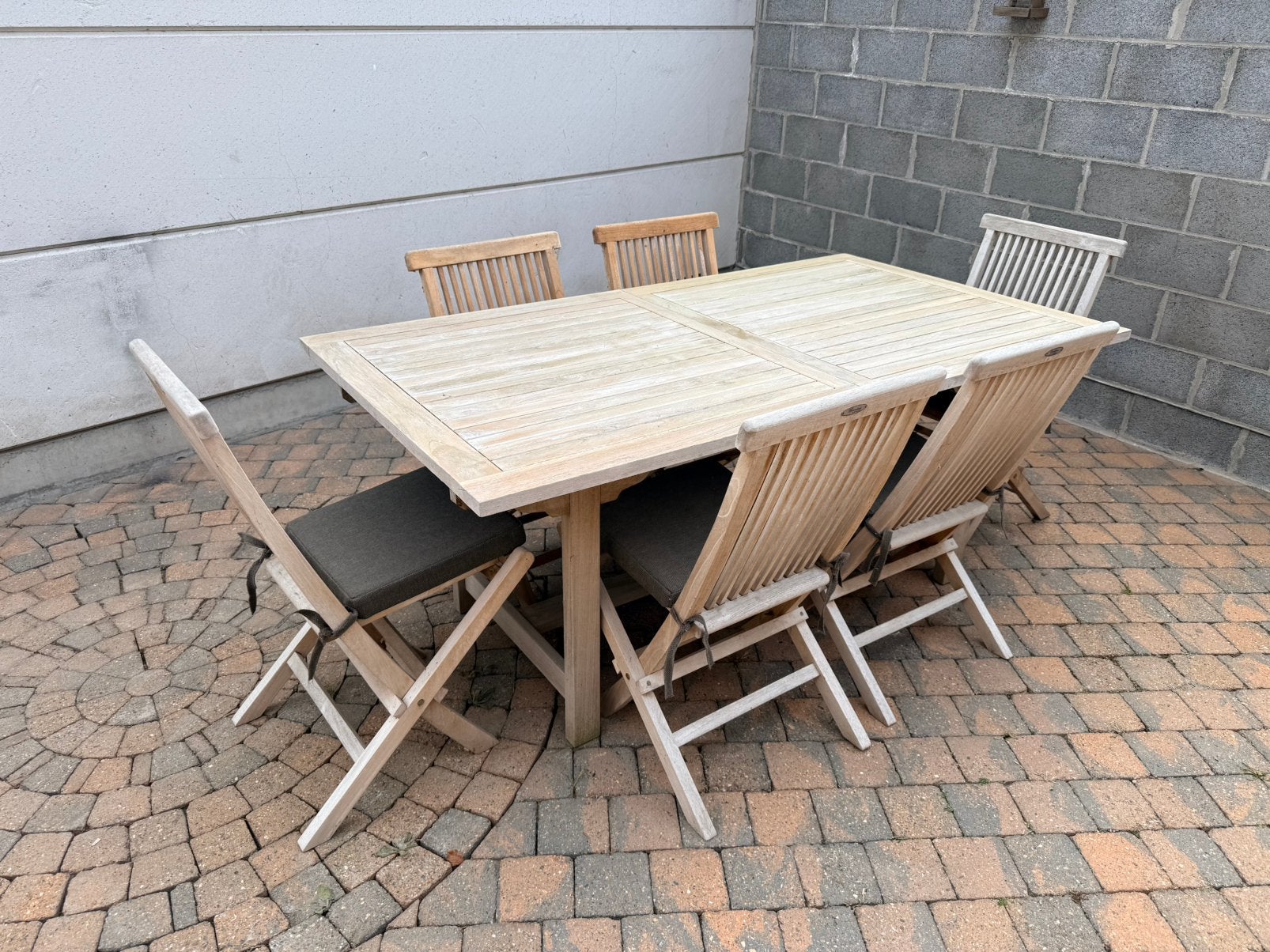 Teaken tafel en stoelen, Tuin en Terras, Ophalen, Zo goed als nieuw, Teakhout, Stoel