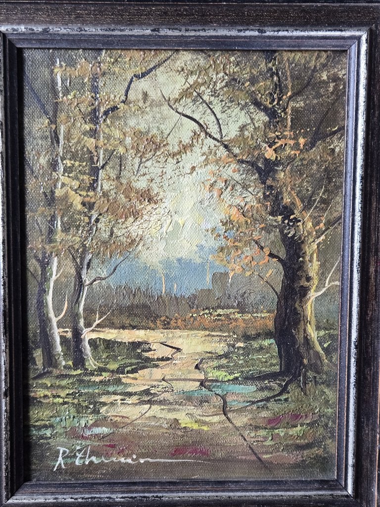 tableau huile artiste THEUNISSEN encadré beau cadre bois, Peinture à l'huile, Paysage, Enlèvement, Toile
