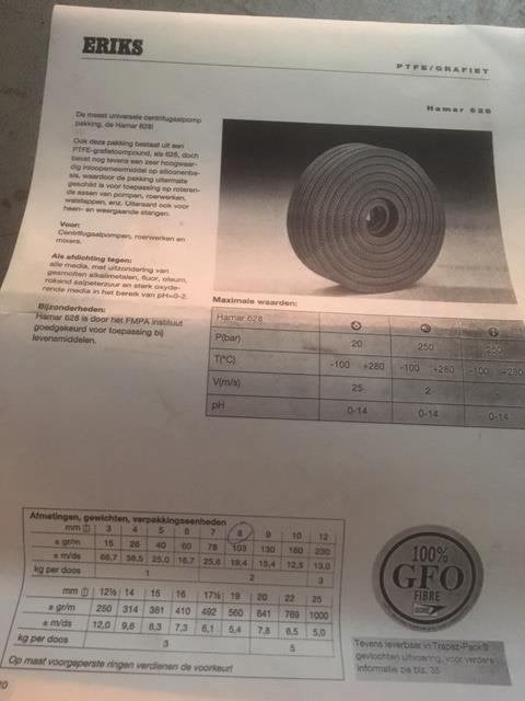 431. Pompas en spindelafdichting Eriks Hamar 628, Ophalen of Verzenden, Nieuw