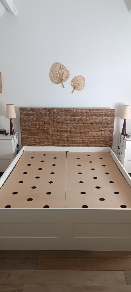 Cadre de Lit 160 x 200 cm DÉMONTÉ, Maison & Meubles, Enlèvement, Utilisé, 200 cm, Blanc