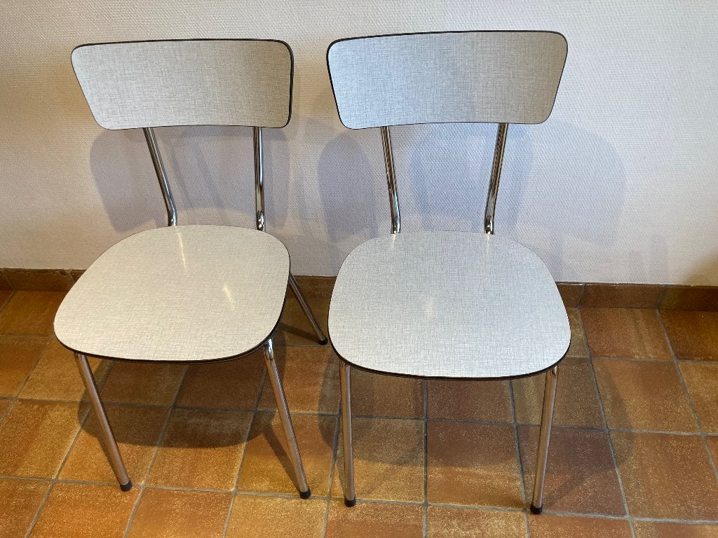 Prachtige set van 2 vintage Formica keukenstoelen, Maison & Meubles, Gris, Comme neuf, Deux, Enlèvement
