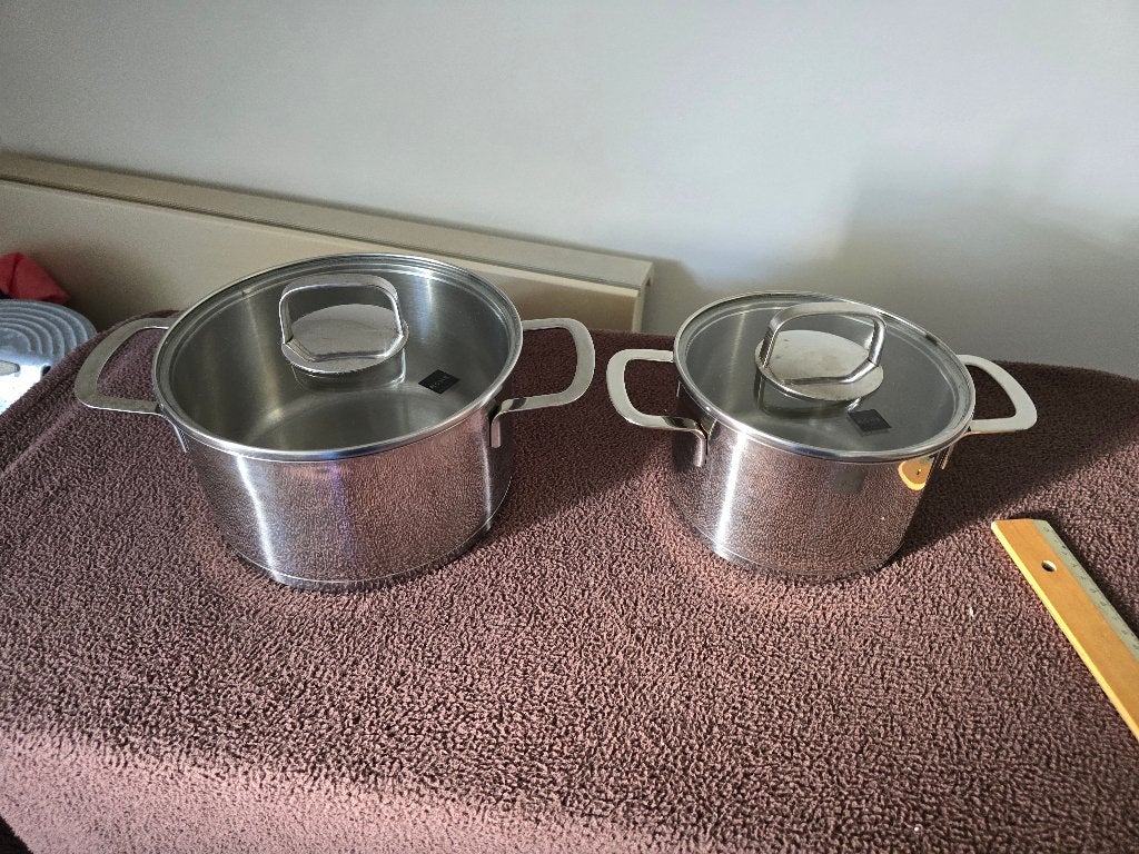 set van 2 kookpotten  met deksel merk ROHE, Ophalen, Inox, Met deksel, Zo goed als nieuw