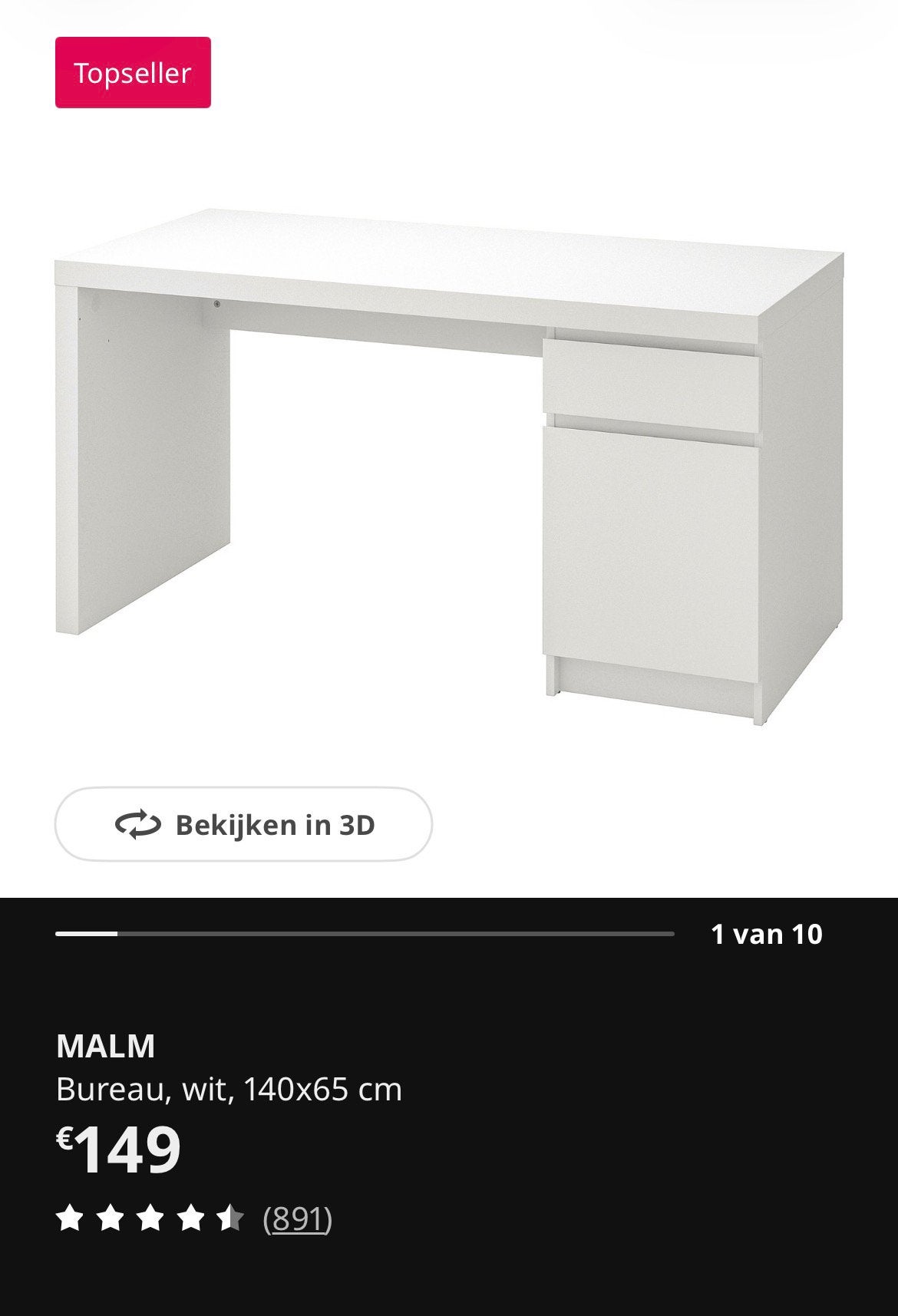 Ikea Malm bureau, Ophalen, Zo goed als nieuw, IKEA