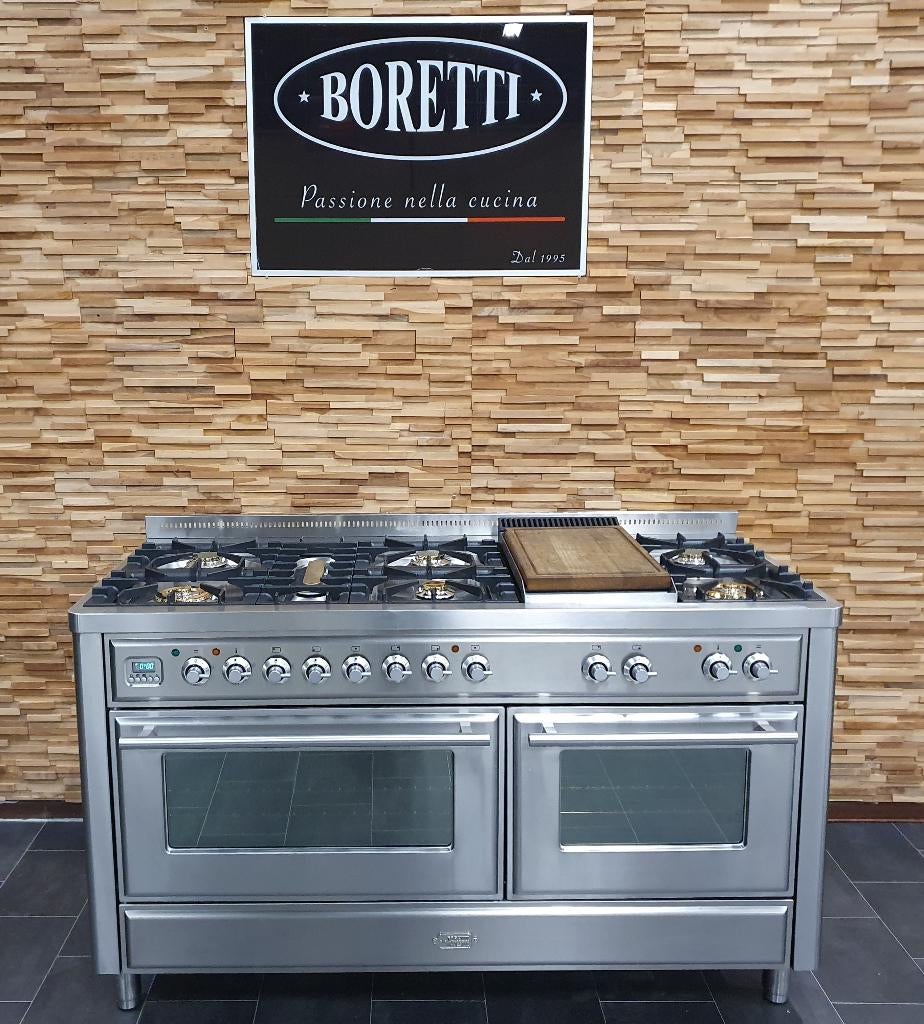 Luxe Boretti Majestic Fornuis 150cm RVS 2 ovens 8 pits, Electroménager, Cuisinières, Gaz, Classe énergétique A ou plus économe