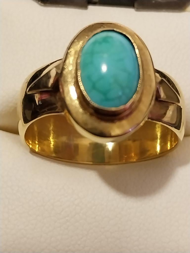 vintage bague en 18 k de 7,700 grammes/superbe turquoise, Enlèvement ou Envoi, Or, Bague, Avec pierre précieuse