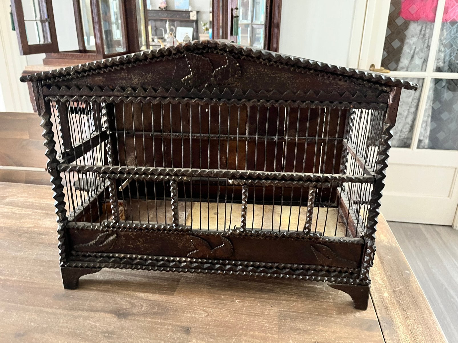 Prachtige Antieke Houten Vogelkooi, Antiek en Kunst, Ophalen