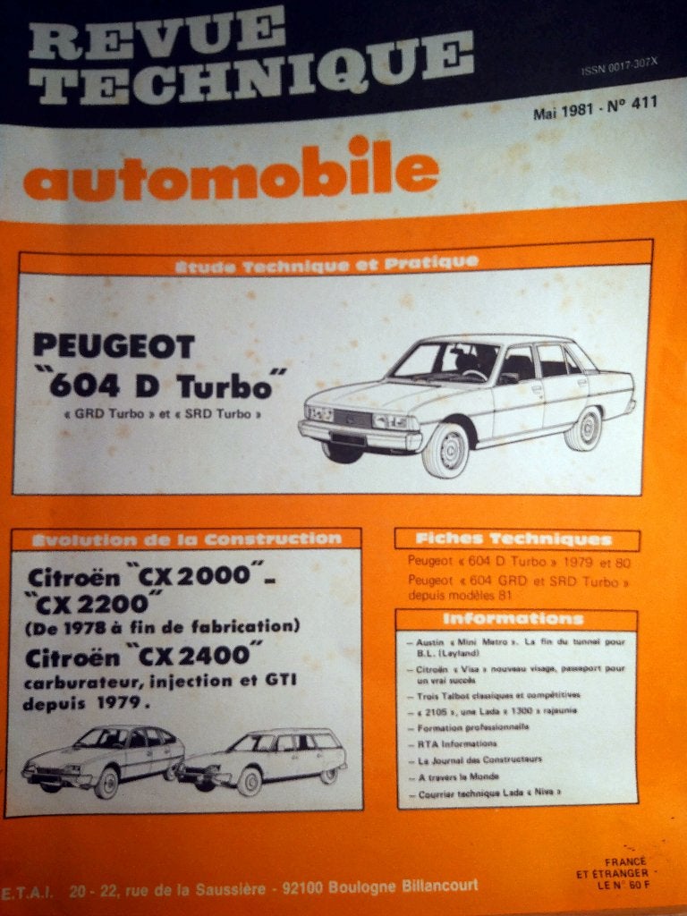 RTA 411 - Peugeot 604 D Turbo - mai 1981, Ophalen of Verzenden