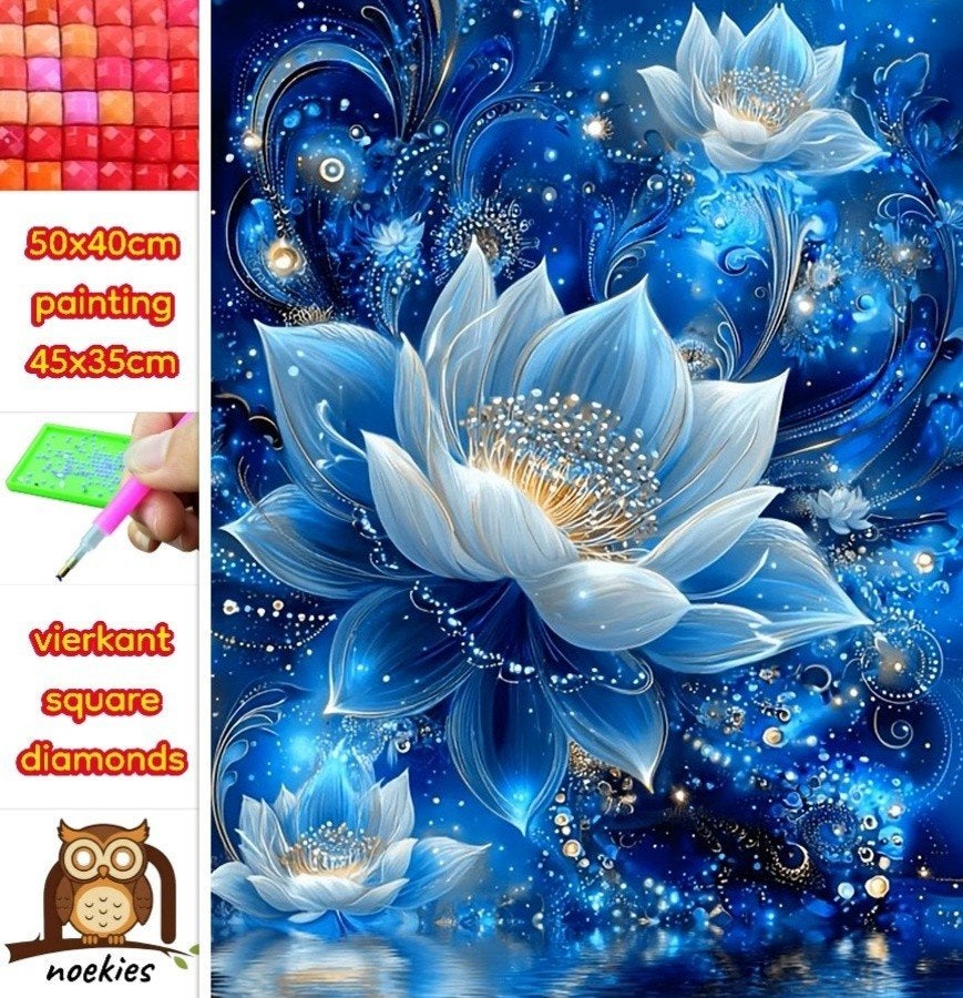 50x40cm Diamond Painting bloemen blauw (vierkant) nr 26, Verzenden, Nieuw, Natuur en Bloemen, Overige materialen