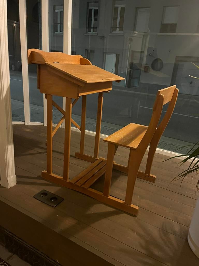 Vintage houten schoolbankje, Verzamelen, Ophalen, Zo goed als nieuw