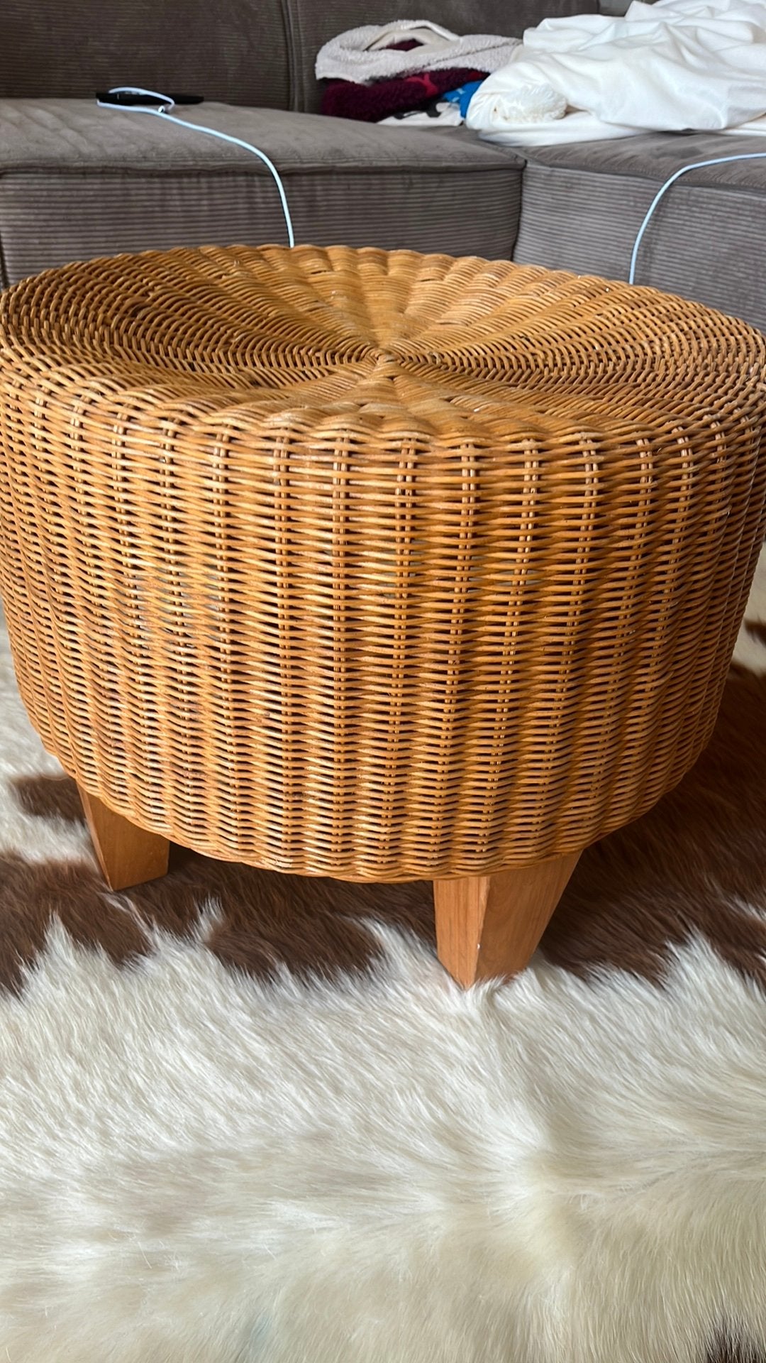 Pouf vintage Ikea, osier, rotin, bois, milieu du siècle, Enlèvement ou Envoi, Utilisé