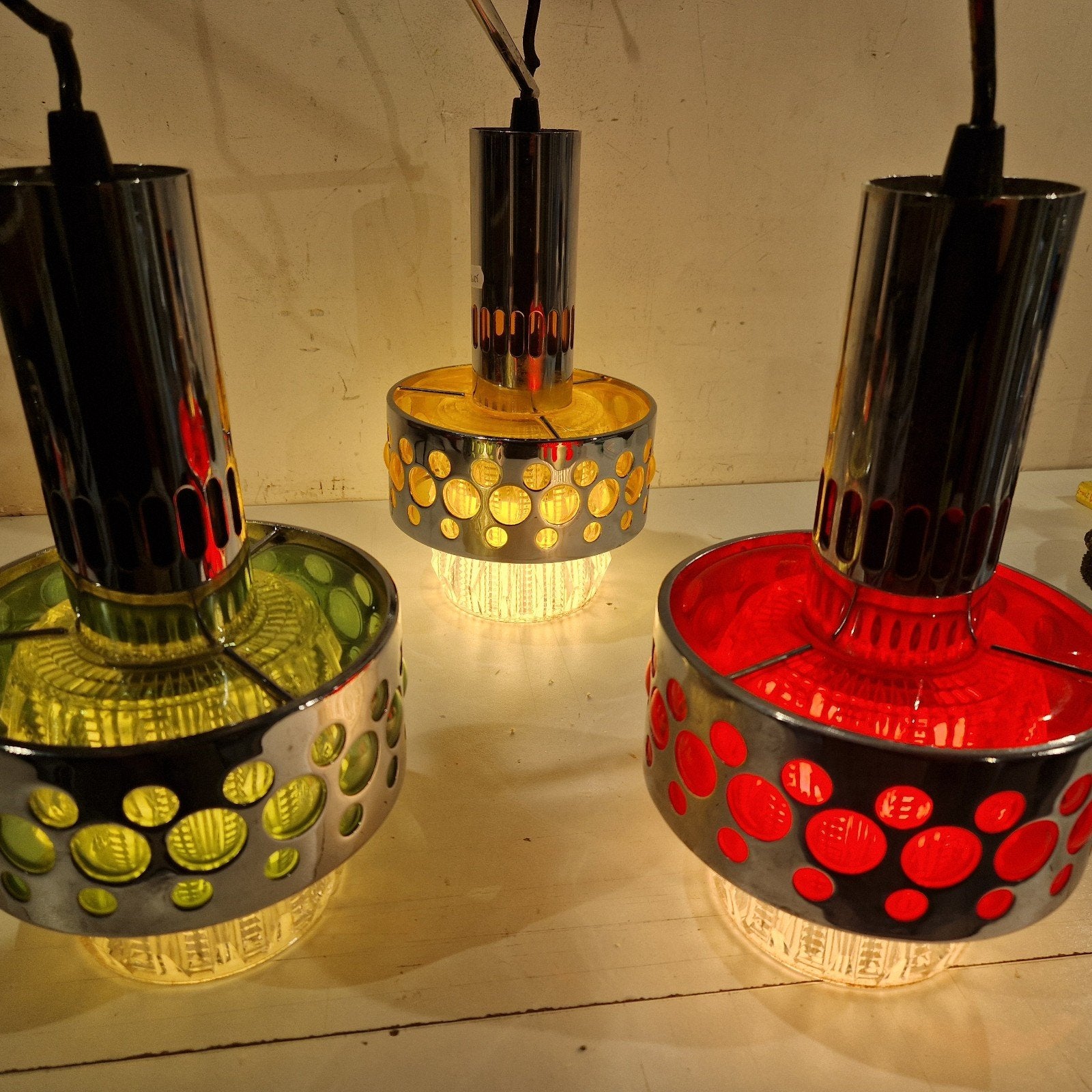 hanglamp van Massive , driekleurig, Huis en Inrichting, Lampen | Hanglampen, Gebruikt, Glas, Metaal, E27 (groot), Ophalen of Verzenden