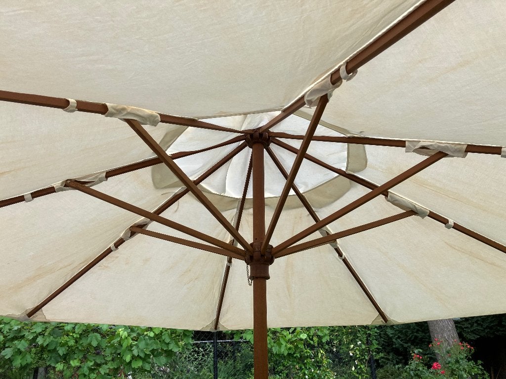 Parasol 400 diameter teak hout, Tuin en Terras, Ophalen, Gebruikt, 3 tot 4 meter
