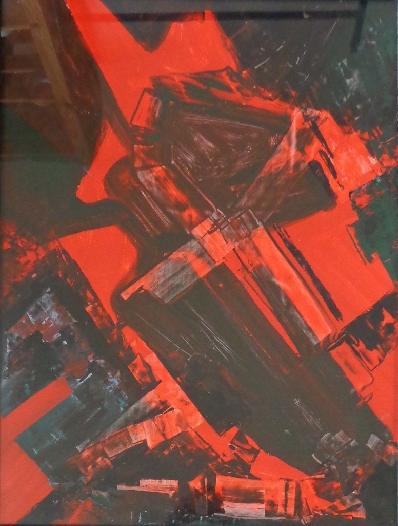 RAIJA SINIKKA PATCHETT / GRAPEFRUIT / OLIEVERF 99x77cm KADER, Ophalen