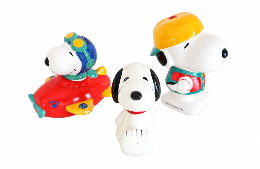 3 vintage keramiek Snoopy spaarpotten, Verzamelen, Ophalen of Verzenden, Gebruikt, Steen, Aardewerk of Keramiek