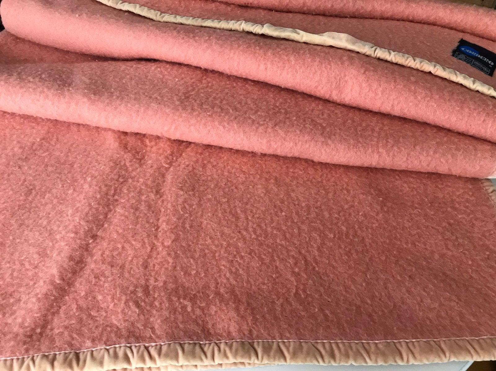 Cordero 2,20x2,40 wollen deken retro vintage oud roze, Gebruikt, Tweepersoons, Ophalen of Verzenden, Deken of Dekbed