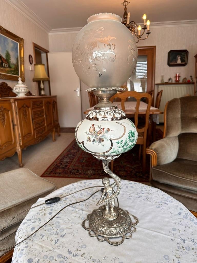 Grote klassieke tafellamp met porselein, Antiquités & Art, Antiquités | Porcelaine, Enlèvement