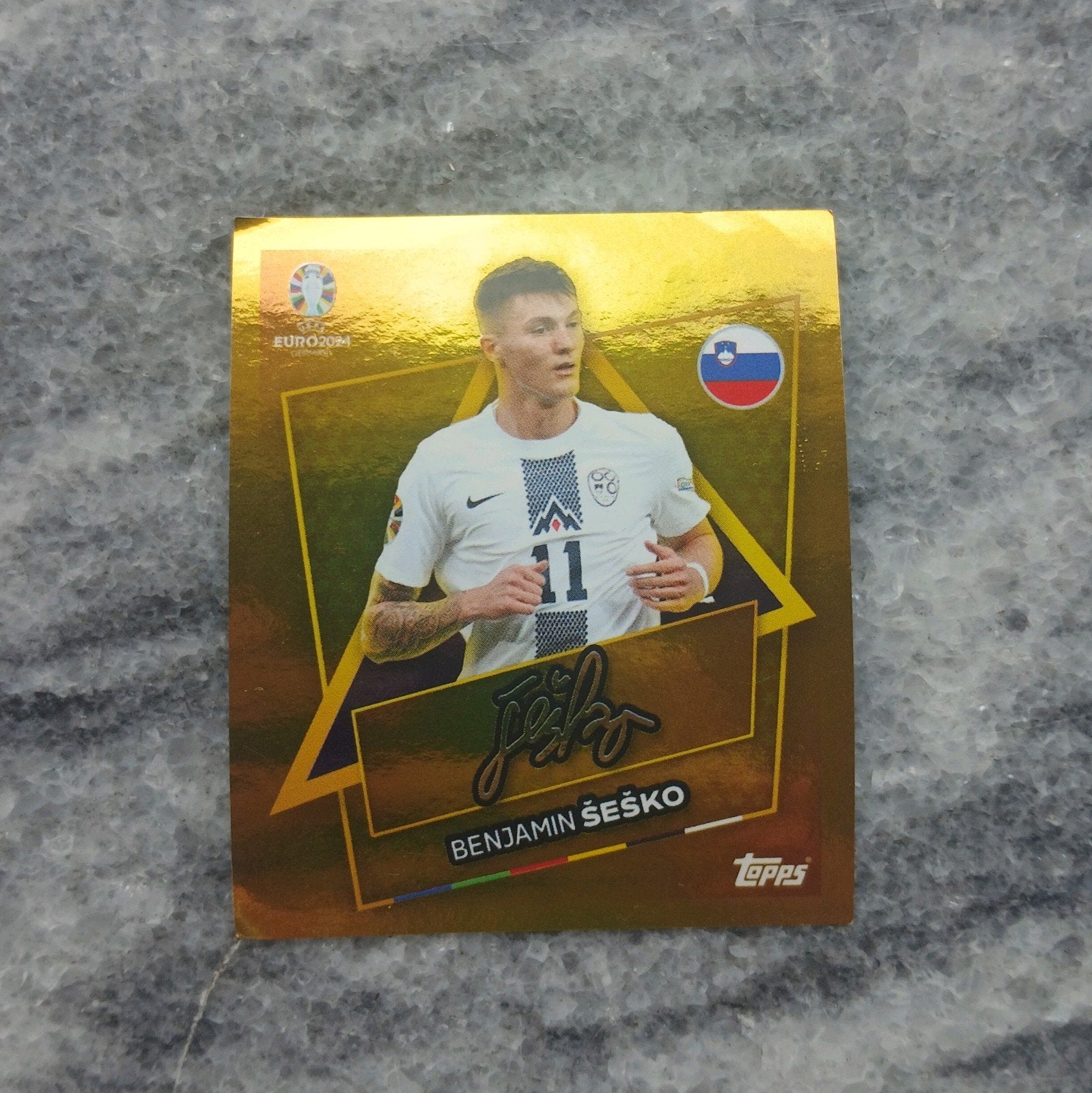Topps UEFA EURO 2024 Benjamin Šeško Gold Foil Sticker, Ophalen, Zo goed als nieuw, Sticker