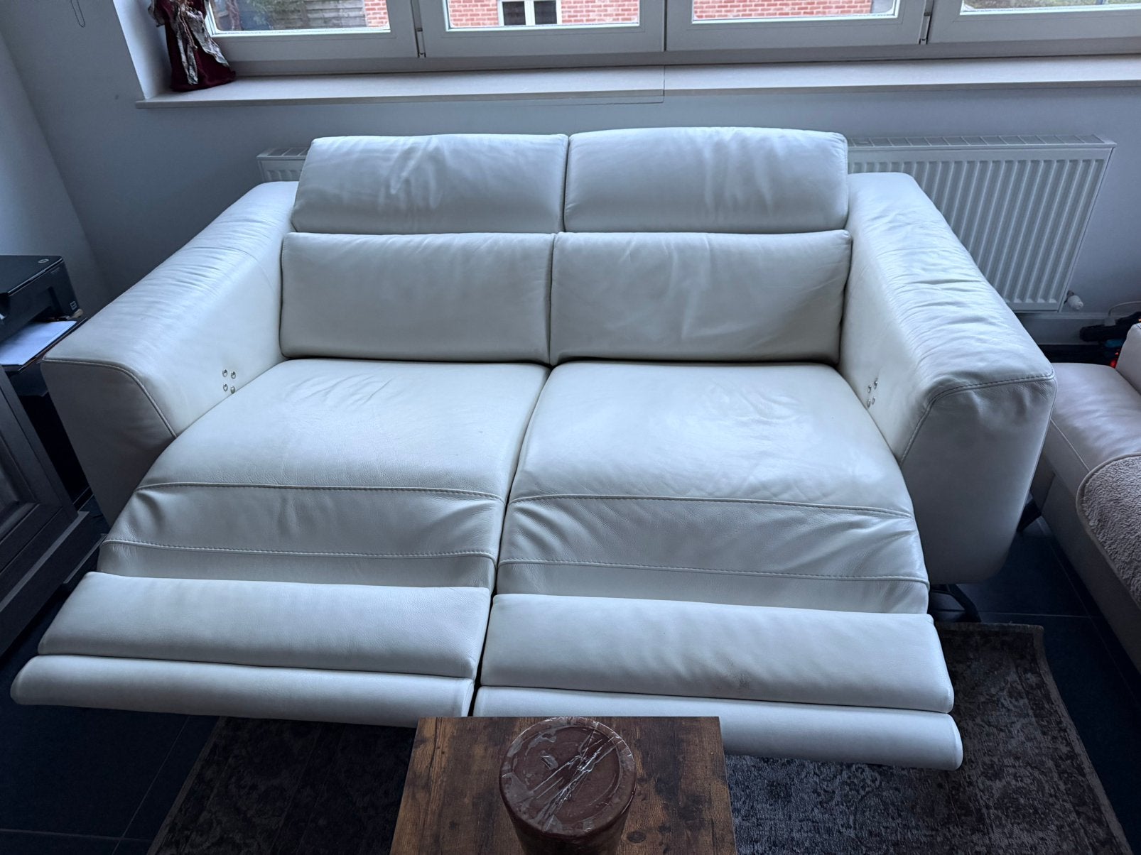 Wit lederen bankstel, Huis en Inrichting, Ophalen, Zo goed als nieuw