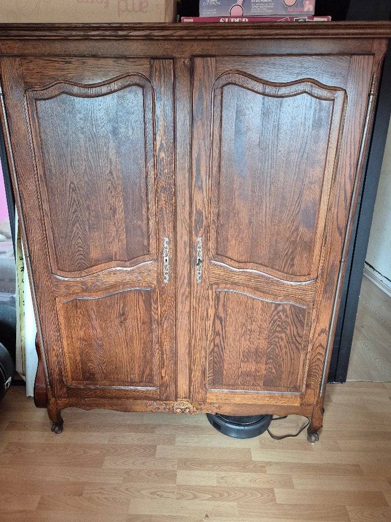 Armoire style ancien en bois massif, 25 à 50 cm, Moins de 150 cm, Utilisé, Avec tiroir(s)