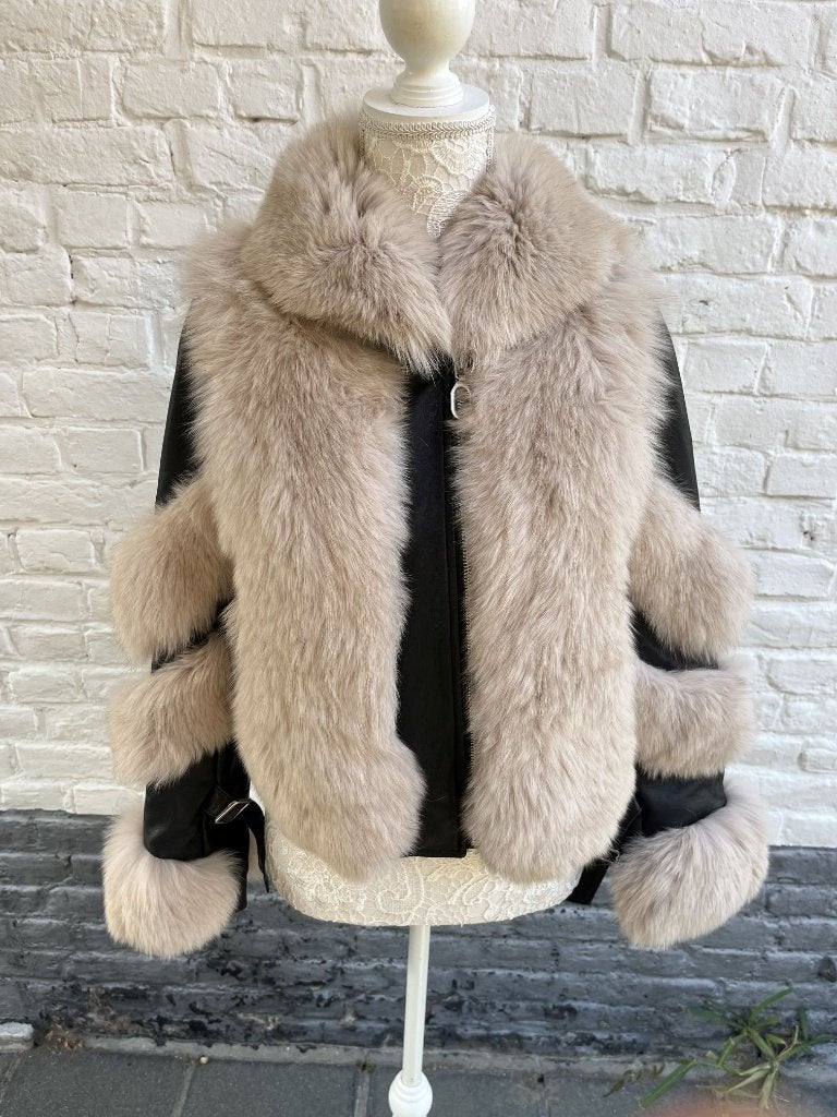 Perfecto cuir/fourrure (renard) S, Envoi, Comme neuf, Multicolore