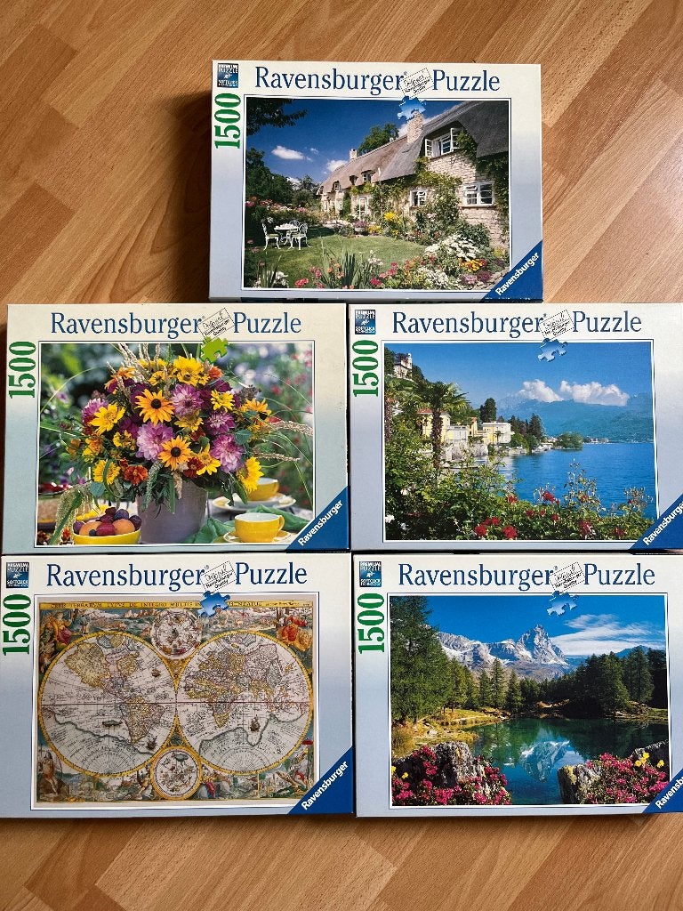 5 Ravensburger puzzels 1500 stuks, Ophalen, 500 t/m 1500 stukjes, Gebruikt, Legpuzzel