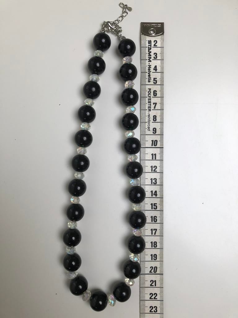 Halsketting zwarte parel en glasheldere parel, Bijoux, Sacs & Beauté, Colliers, Enlèvement ou Envoi, Comme neuf, Noir, Synthétique