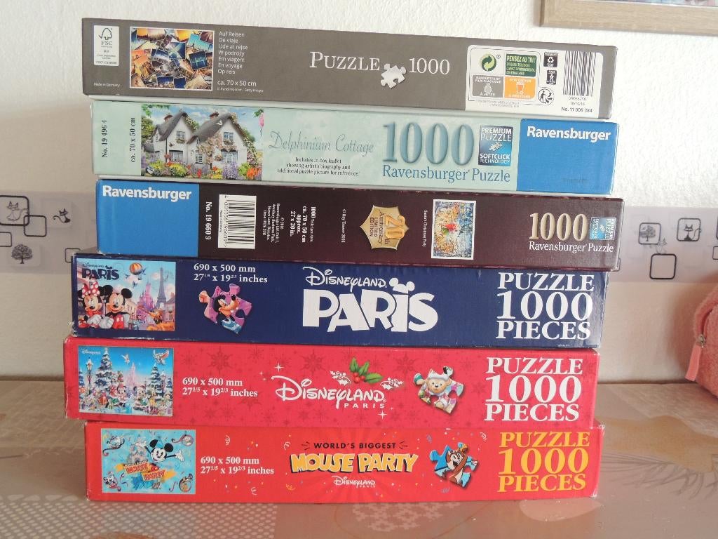 Lot de 6 puzzles 1000 pièces incomplets à donner, Enlèvement