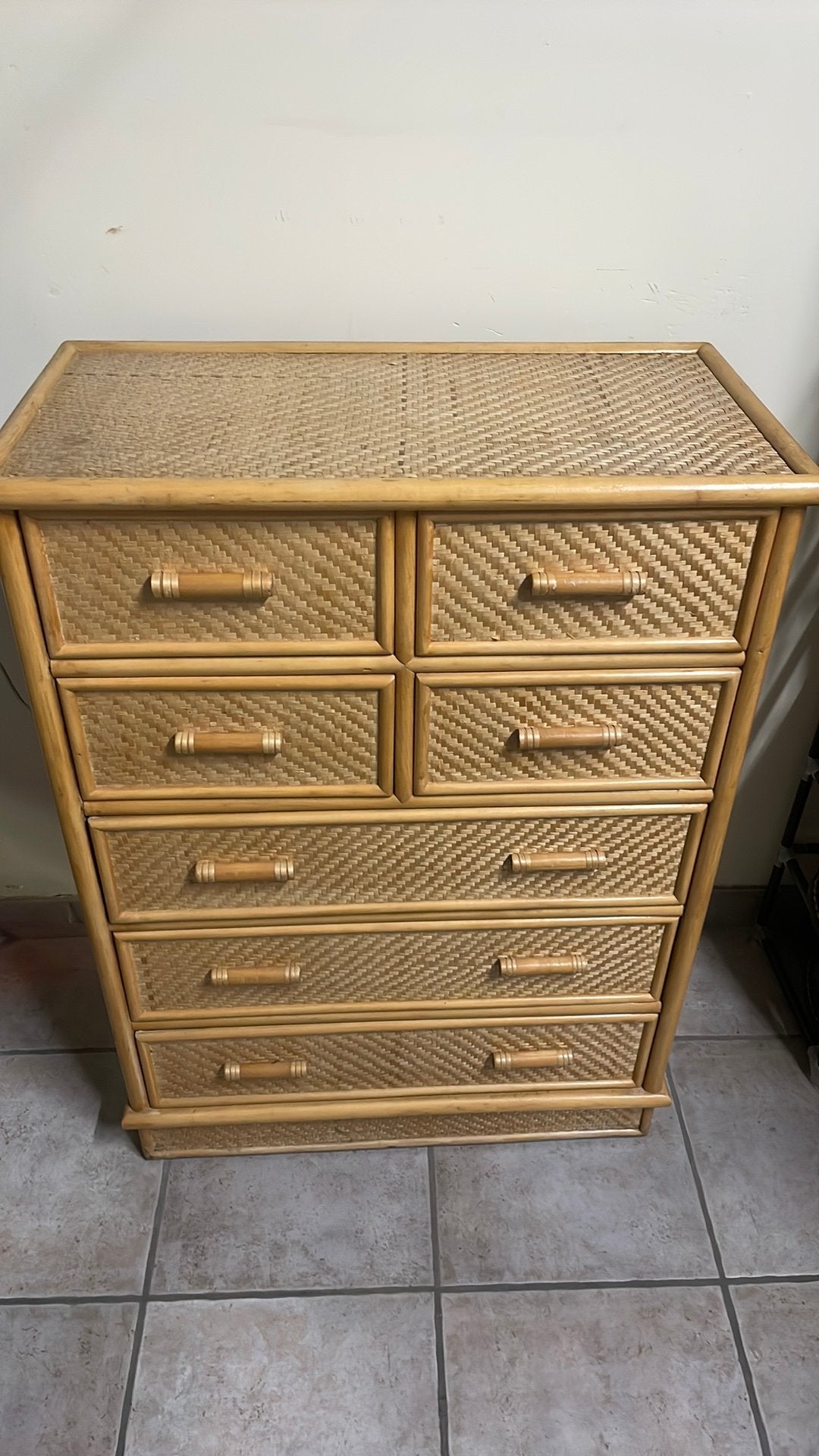 Prachtige Vintage Rotan & Bamboe Ladekast – Jaren 70/80, Ophalen, Overige materialen, Gebruikt, 5 laden of meer