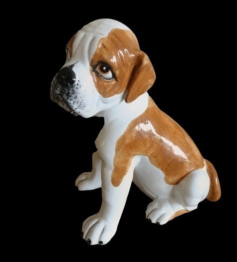Groot handbeschilderd beeld: hond, puppy, Verzamelen, Ophalen of Verzenden, Zo goed als nieuw, Dier