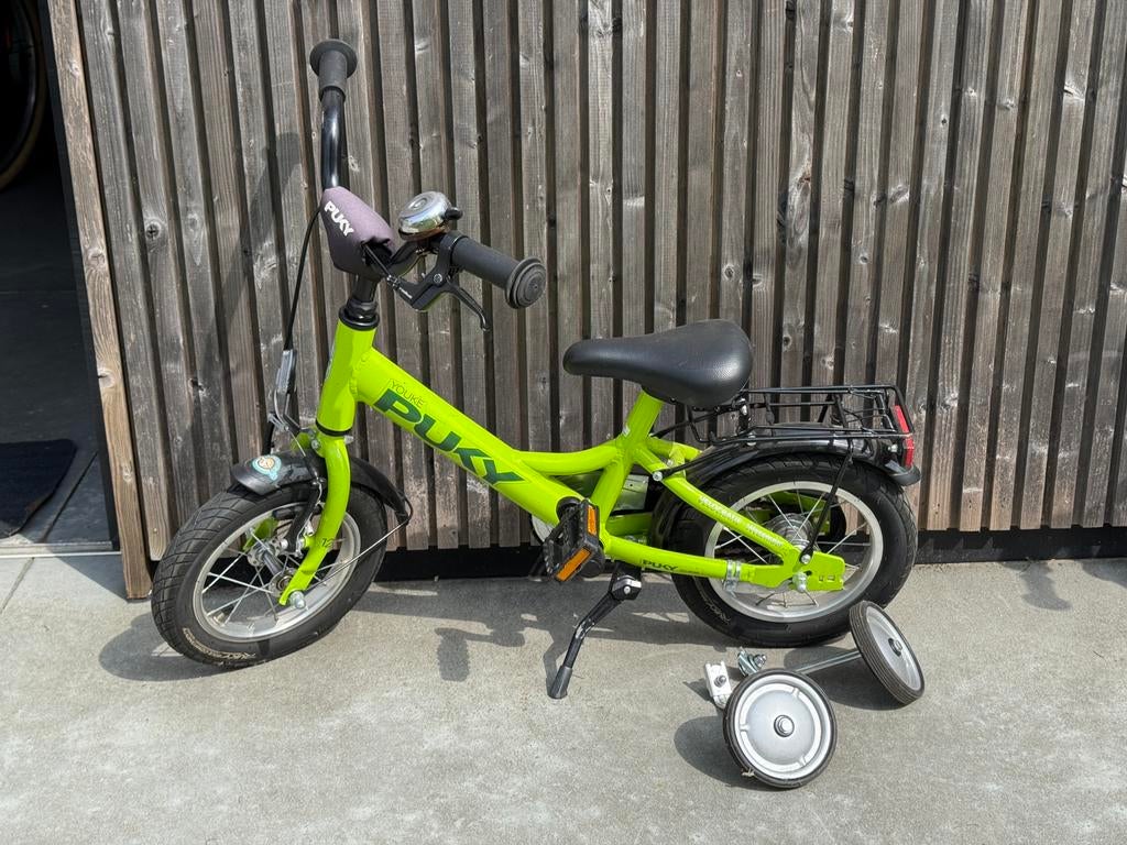Puky 12 inch kinderfiets. Hulpwieltjes, rem en terugtrap, Ophalen, Zo goed als nieuw