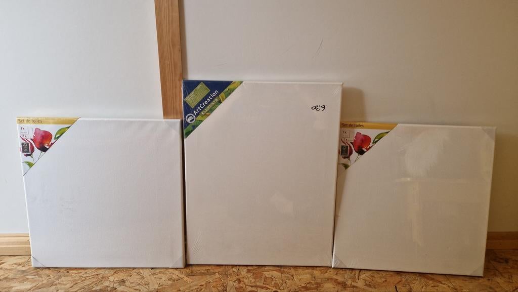 3 toiles blanches, 2 40 cm x 40 cm, 1 40 cm x 50 cm, Enlèvement