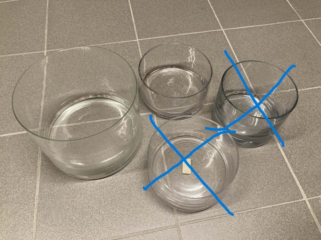 glazen vazen / kommen / schalen 2 stuks, Enlèvement, Comme neuf, Verre, Moins de 50 cm