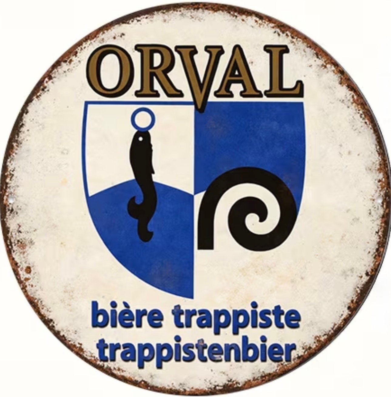 Metalen reclamebord Orval rond 6 - retro vintage mancave, Verzamelen, Ophalen of Verzenden, Nieuw, Reclamebord, Plaat of Schild